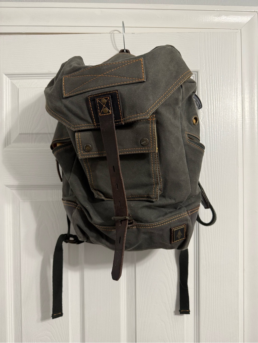 Canvas Field Backpack in Dark Gray with Brown Trim